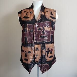NADYA Art to Wear Reversible Patchwork Batik Vest‎ M-L Whimsical. One Of A Kind